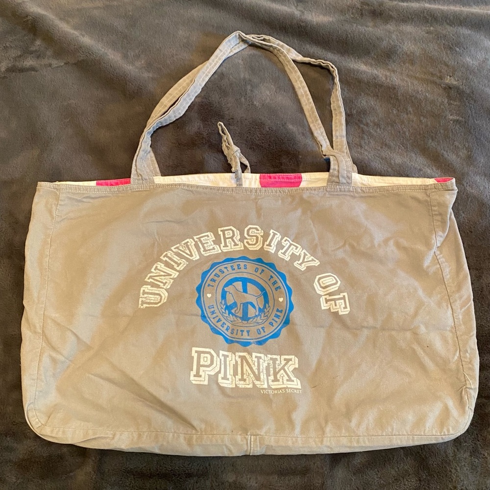 Vintage Y2K PINK Victoria’s Secret reversible tote bag gray to white/pink